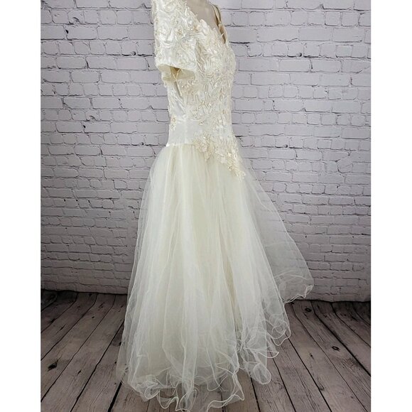 VTG Bonny Ivory Lace Beaded Embroidered Bodice Tulle Skirt Wedding Gown Dress 10 - Picture 16 of 16